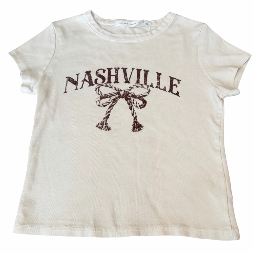 Altar'd State Nashville Graphic Western Rodeo Cropped Baby Tee Shirt Size XS